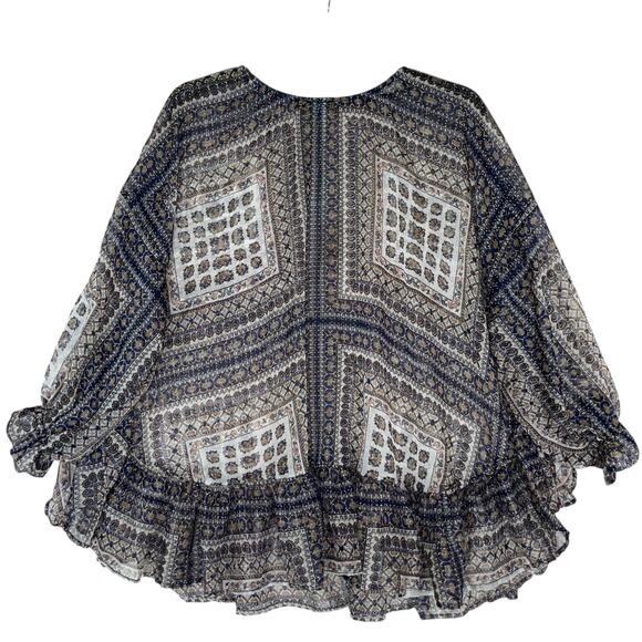 Anthropologie Blouse Sheer Balloon Sleeve Ruffle Boxy Lagenlook Eva Franco - Picture 3 of 11